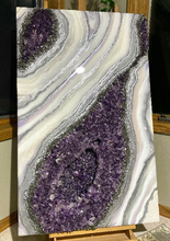 Load image into Gallery viewer, Large Violet, White, & Silver 3D Geode w/ Amethyst & Clear Quartz 48" x 30" x 4"