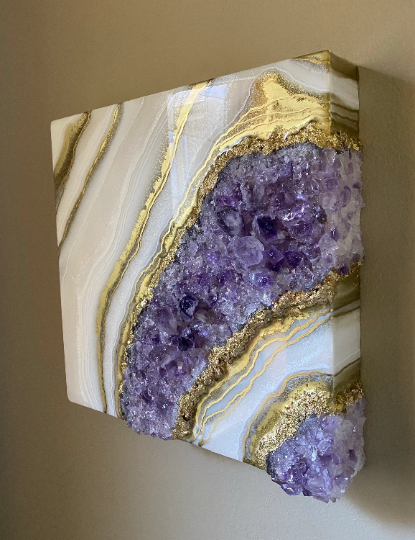 Gold Glitter store Crystal Geode Resin Art, 12 x 12 panel