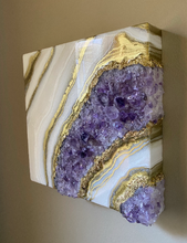 Load image into Gallery viewer, Gold Amethyst Geode Painting 12" x 12" x 3.4"