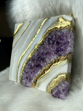 Load image into Gallery viewer, Gold Amethyst Geode Painting 12" x 12" x 3.4"