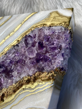 Load image into Gallery viewer, Gold Amethyst Geode Painting 12" x 12" x 3.4"