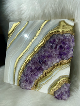 Load image into Gallery viewer, Gold Amethyst Geode Painting 12" x 12" x 3.4"