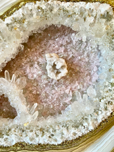 Load image into Gallery viewer, Large 3D Rose Quartz & Gold Geode w/ Clear Quartz 30" x 30" x 3.5"