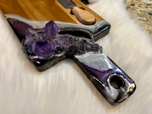 Load image into Gallery viewer, Charcuterie Board - Black & Silver w/ Amethyst Crystals - 22" x 6" x 1.75"
