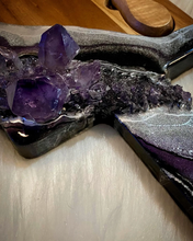 Load image into Gallery viewer, Charcuterie Board - Black & Silver w/ Amethyst Crystals - 22" x 6" x 1.75"