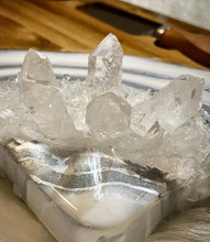 Load image into Gallery viewer, Acacia Charcuterie Board w/ knives - White & Silver w/ Clear Quartz - 22" x 6" x 1.75"