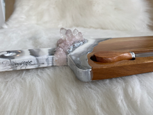 Load image into Gallery viewer, Charcuterie Board w/ Knives - White & Silver w/ Lavender Rose Quartz - 22" x 6" x 1.75"