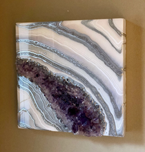 Load image into Gallery viewer, Silver Amethyst Geode Painting 12" x 12" x 3.4"