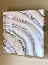 Load image into Gallery viewer, Silver Pearl & White Geode w/ Clear Quartz 10" x 10" x3"