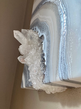 Load image into Gallery viewer, Silver Pearl & White Geode w/ Clear Quartz 10" x 10" x3"