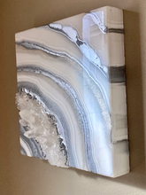 Load image into Gallery viewer, Silver Pearl & White Geode w/ Clear Quartz 10" x 10" x3"