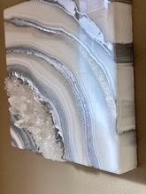 Load image into Gallery viewer, Silver Pearl & White Geode w/ Clear Quartz 10" x 10" x3"