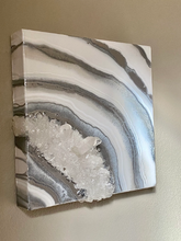 Load image into Gallery viewer, Silver Pearl & White Geode w/ Clear Quartz 10" x 10" x3"