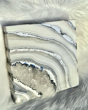 Load image into Gallery viewer, Silver Pearl & White Geode w/ Clear Quartz 10" x 10" x3"