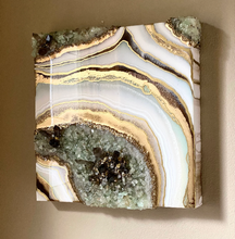 Load image into Gallery viewer, Green Calcite & Smoky Quartz Geode Painting 12" x 12" x 3"