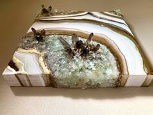 Load image into Gallery viewer, Green Calcite & Smoky Quartz Geode Painting 12" x 12" x 3"