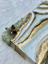 Load image into Gallery viewer, Green Calcite & Smoky Quartz Geode Painting 12" x 12" x 3"
