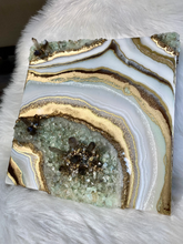 Load image into Gallery viewer, Green Calcite & Smoky Quartz Geode Painting 12" x 12" x 3"