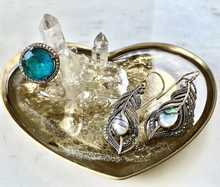 Load image into Gallery viewer, Heart Shaped Geode Inspired Ring Dish w/ clear Quartz - Gold - 3.4" x 3.6" x 1.25"