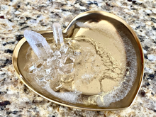 Load image into Gallery viewer, Heart Shaped Geode Inspired Ring Dish w/ clear Quartz - Gold - 3.4" x 3.6" x 1.25"