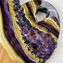 Load image into Gallery viewer, Black Gold & Purple Heart Shaped Bamboo Charcuterie Board - Amethyst