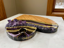 Load image into Gallery viewer, Black Gold & Purple Heart Shaped Bamboo Charcuterie Board - Amethyst