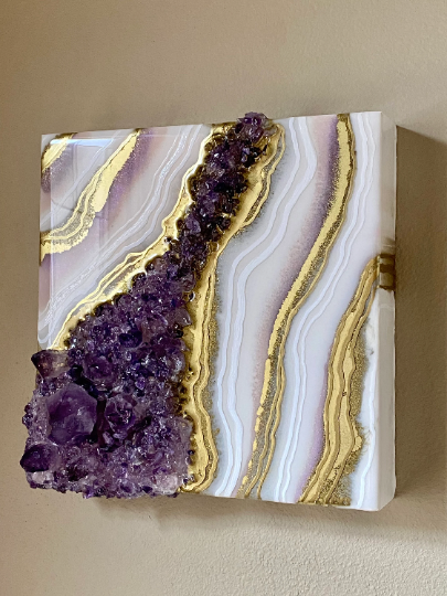 White & Gold Geode with Brazilian Amethyst Crystals 8
