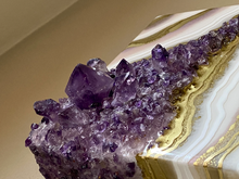 Load image into Gallery viewer, White & Gold Geode with Brazilian Amethyst Crystals 8" x 8" x 3.4"