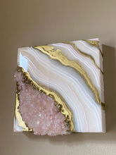 Load image into Gallery viewer, White & Gold Geode with Lavender Rose Quartz Crystals 8" x 8" x 2.75"