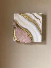 Load image into Gallery viewer, White & Gold Geode with Lavender Rose Quartz Crystals 8" x 8" x 2.75"