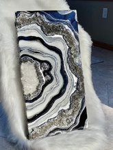 Load image into Gallery viewer, Silver, White & Black Geode Panel w/ Clear Quartz & Pyrite 24" x 12" x 3"
