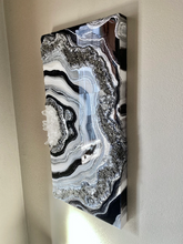 Load image into Gallery viewer, Silver, White & Black Geode Panel w/ Clear Quartz & Pyrite 24" x 12" x 3"