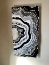 Load image into Gallery viewer, Silver, White & Black Geode Panel w/ Clear Quartz & Pyrite 24" x 12" x 3"