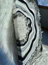 Load image into Gallery viewer, Silver, White & Black Geode Panel w/ Clear Quartz & Pyrite 24" x 12" x 3"
