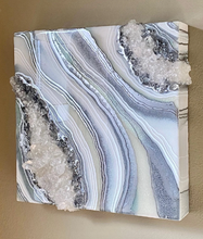 Load image into Gallery viewer, Silver White & Pale Iridescent Green Geode w/ Clear Quartz 12" x 12" x 3.75"