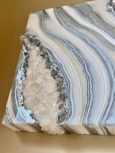 Load image into Gallery viewer, Silver White & Pale Iridescent Green Geode w/ Clear Quartz 12" x 12" x 3.75"