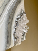 Load image into Gallery viewer, Silver White & Pale Iridescent Green Geode w/ Clear Quartz 12" x 12" x 3.75"