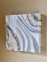 Load image into Gallery viewer, Silver White & Pale Iridescent Green Geode w/ Clear Quartz 12" x 12" x 3.75"