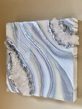 Load image into Gallery viewer, Silver White & Pale Iridescent Green Geode w/ Clear Quartz 12" x 12" x 3.75"
