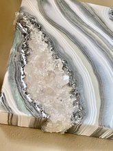 Load image into Gallery viewer, Silver White & Pale Iridescent Green Geode w/ Clear Quartz 12" x 12" x 3.75"