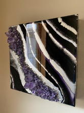 Load image into Gallery viewer, Black & Silver Amethyst Geode Painting 12" x 12" x 3.75"
