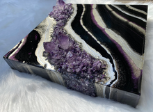 Load image into Gallery viewer, Black & Silver Amethyst Geode Painting 12" x 12" x 3.75"