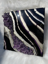 Load image into Gallery viewer, Black &amp; Silver Amethyst Geode Painting 12&quot; x 12&quot; x 3.75&quot;

