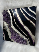 Load image into Gallery viewer, Black & Silver Amethyst Geode Painting 12" x 12" x 3.75"