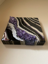 Load image into Gallery viewer, Black & Silver Amethyst Geode Painting 12" x 12" x 3.75"