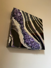 Load image into Gallery viewer, Black & Silver Amethyst Geode Painting 12" x 12" x 3.75"