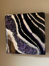 Load image into Gallery viewer, Black & Silver Amethyst Geode Painting 12" x 12" x 3.75"