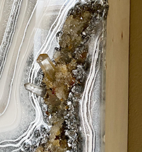 Load image into Gallery viewer, Silver & White Geode Wall Art w/ Citrine & Tangerine Quartz Points 12" x 12" x 3.75"