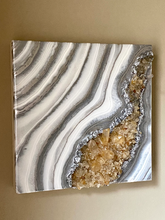 Load image into Gallery viewer, Silver & White Geode Wall Art w/ Citrine & Tangerine Quartz Points 12" x 12" x 3.75"