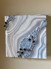 Load image into Gallery viewer, Blue Calcite w/ Smoky Quartz Points Geode Painting 12" x 12" x 3.75"